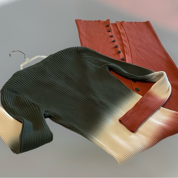 Derek Lan 10 Crosby Ribbed Knit Dress, Long Sleeve, V- Neck Button Front, Sz SP - Picture 5 of 16